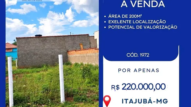 Foto 1 de Terreno de 200 m² em rua asfaltada, Medicina